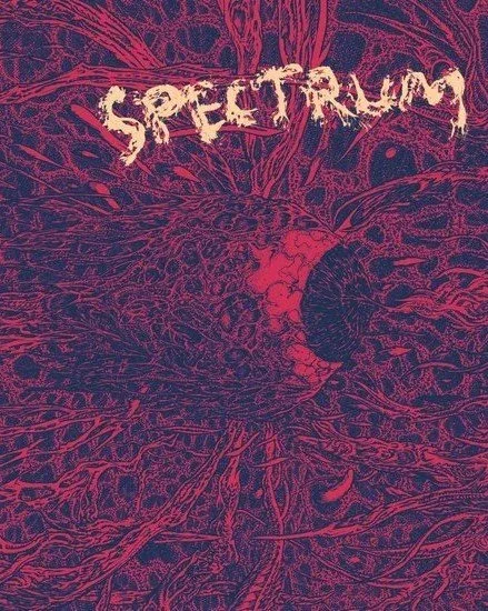 A pink and purple art piece reminiscent of blood vessels, neuronal structures, or galactic filament structures with the word Spectrum in patchy font in the top right corner.
The picture is a link to another page about the latest work.